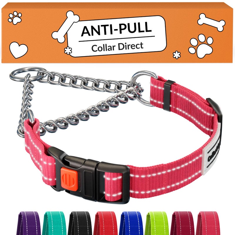 CollarDirect Martingale Dog Collar with Stainless Steel Chain and Quick Release Buckle - Reflective Collar for Large, Medium, Small Dogs - Pink, Small (Neck Size 12"-15") - Image 1